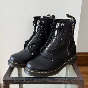 Doc Martens Black Leather Lace-Up Boots with Zippers